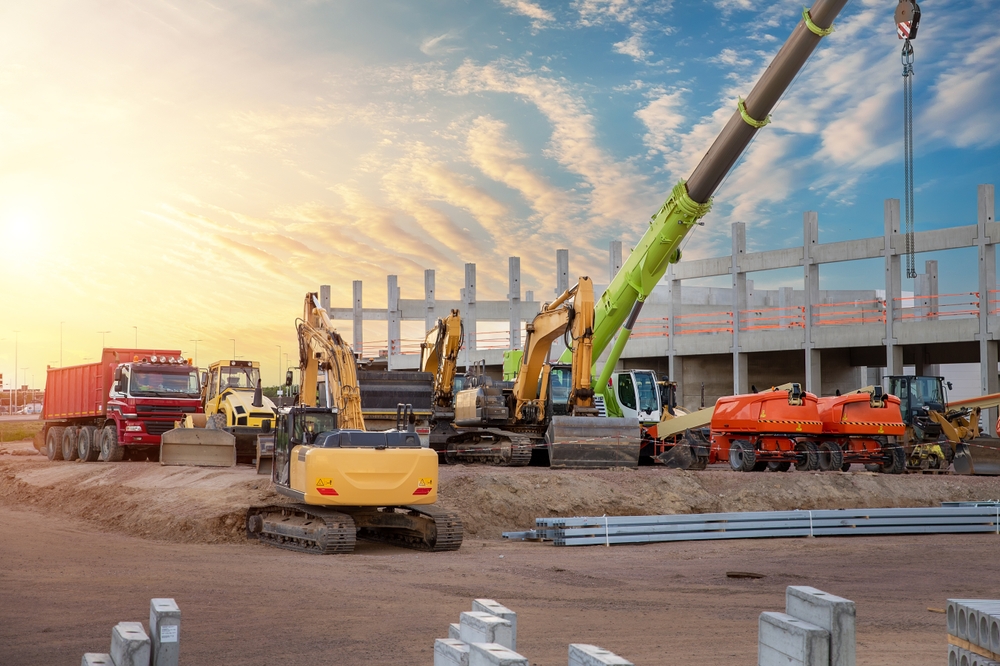 Many,different,multiclored,colorful,heavy,industrial,machinery,equipment,at,construction